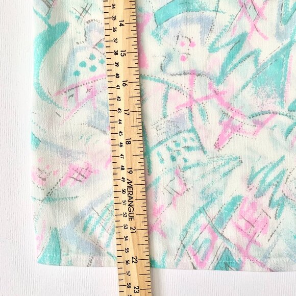 Vintage 80s Short Sleeve Top Jazz Memphis Vaporwave White Teal Pink Whimsical - Picture 6 of 8